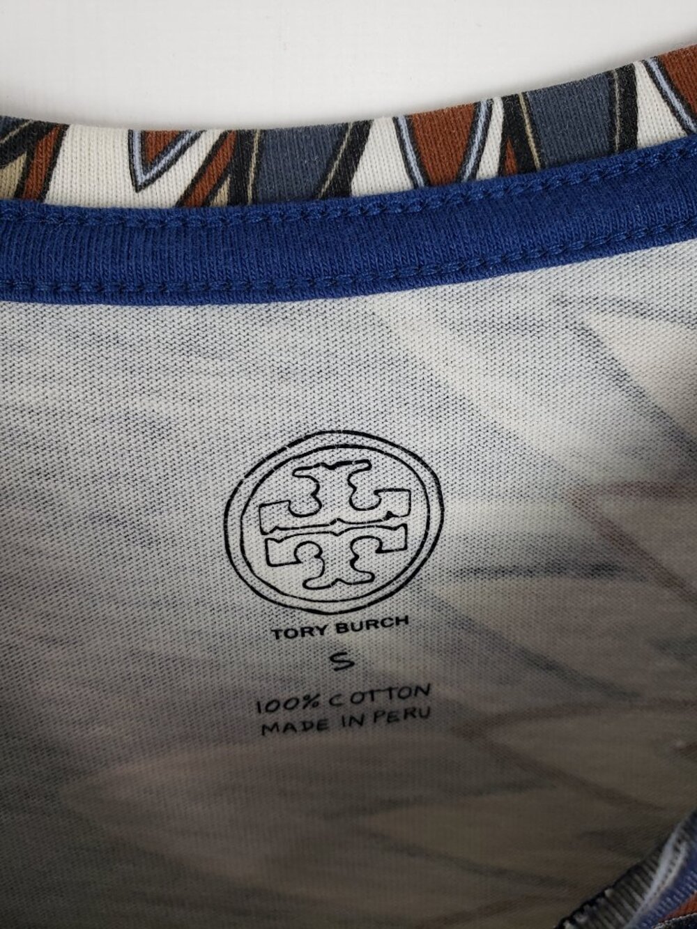 Tory Burch Libby Deco-Fan Graphic Tee Royal Navy Eden Cotton Womens Small - Picture 5 of 6